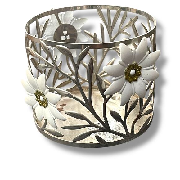 Bath & Body Works 3 Wick Holder Sleeve Wild Flower Metal Silver Gold White Decor - Picture 9 of 13